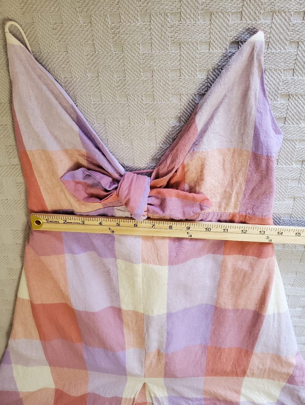 Dress Forum LA Ally Plaid Maxi Dress Lavender Coral Tie-back Front Slit Lined - Picture 11 of 16